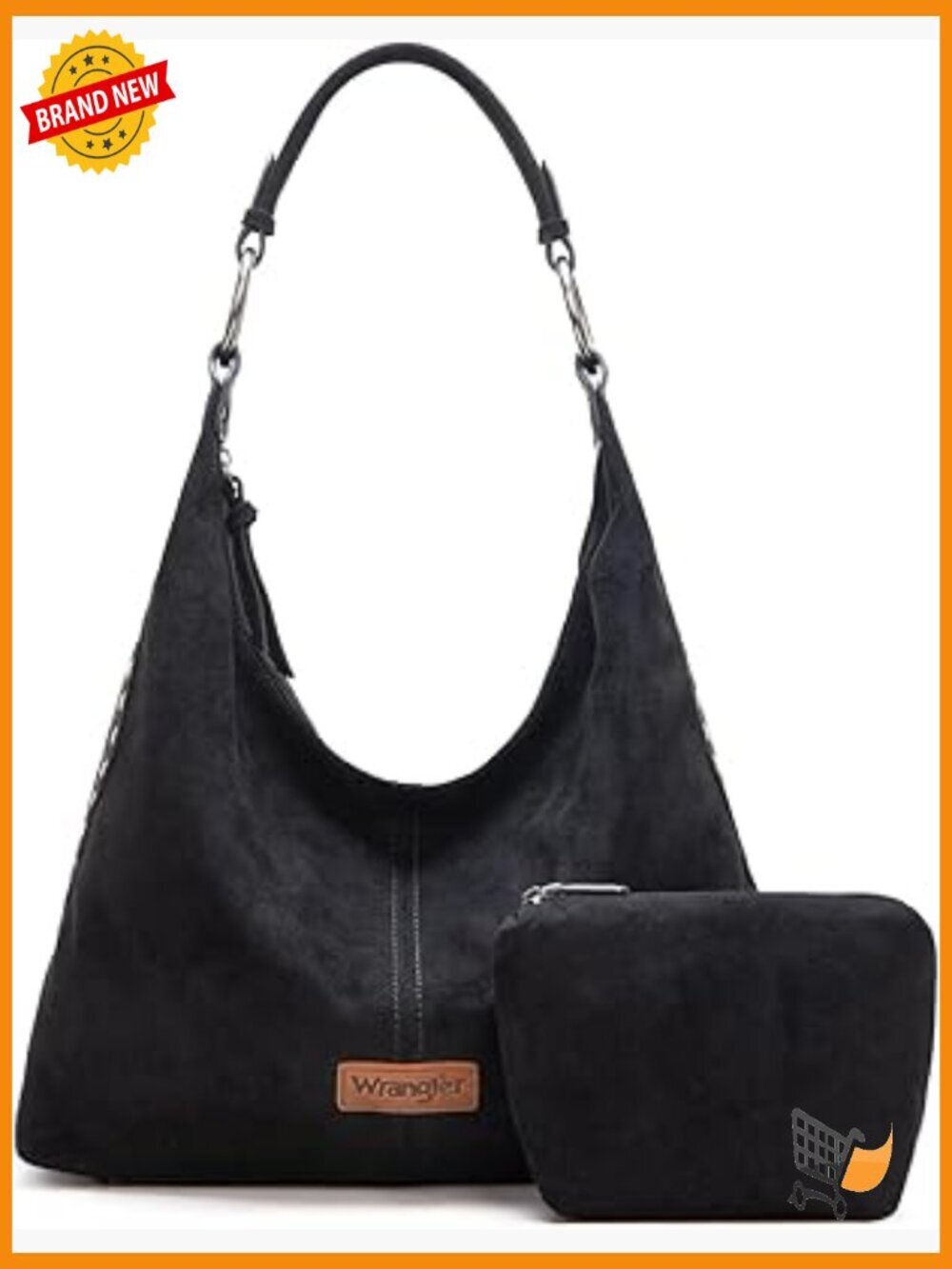 Suede Hobo Purse Embossed Slouchy Shoulder Bag 2Pcs Set
